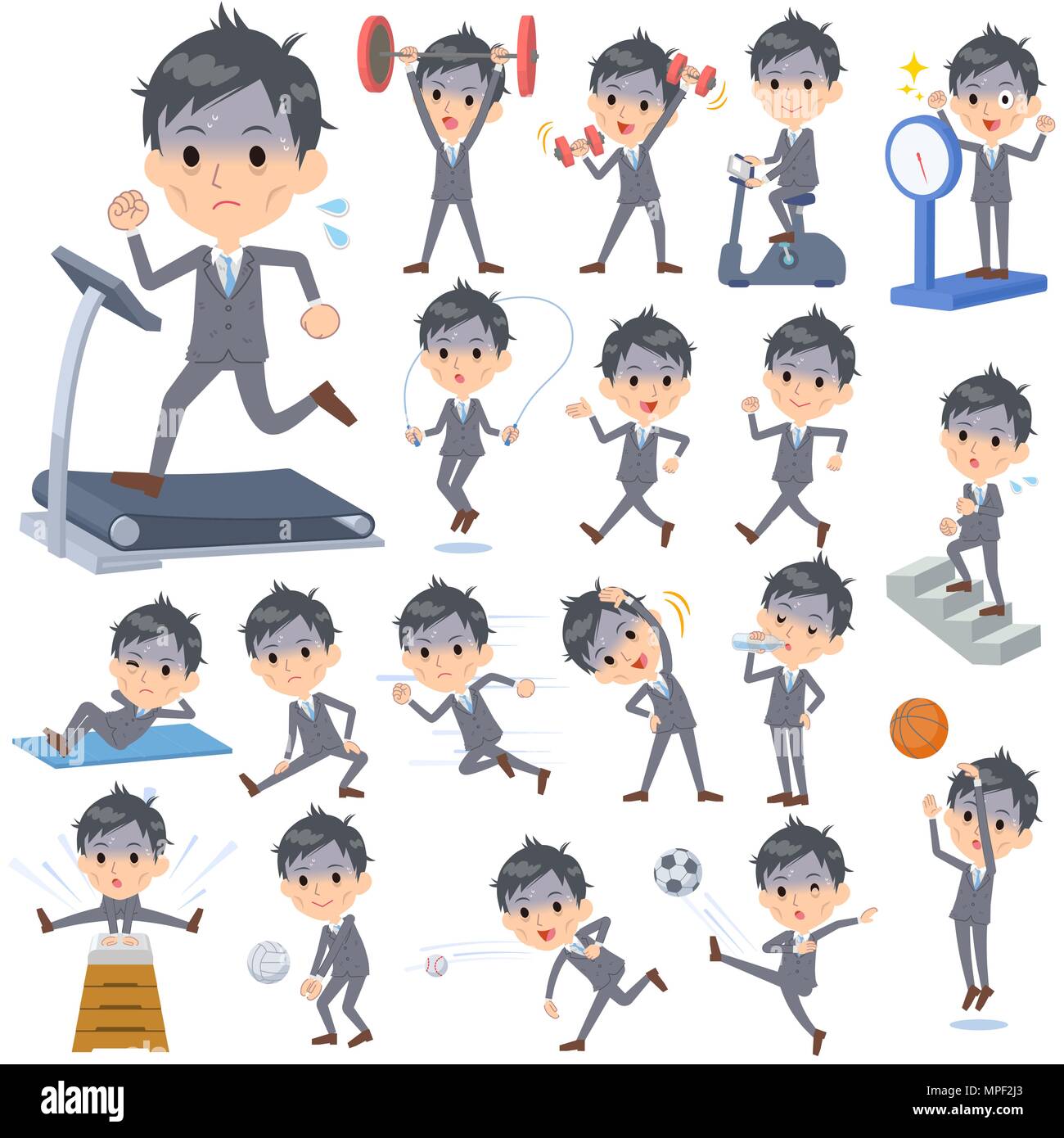 Gray Suit Businessman Bad condition Sports & exercise Stock Vector
