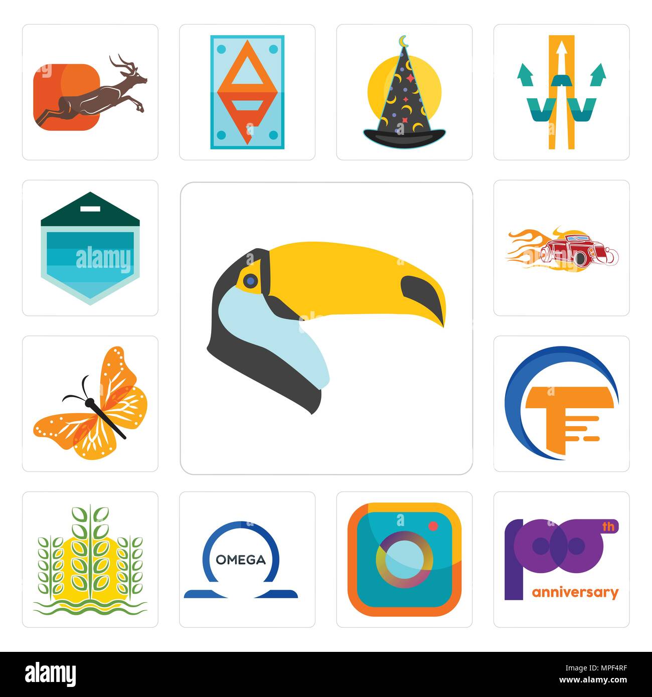 Set Of 13 Simple Editable Icons Such As Toucan 100th Anniversary