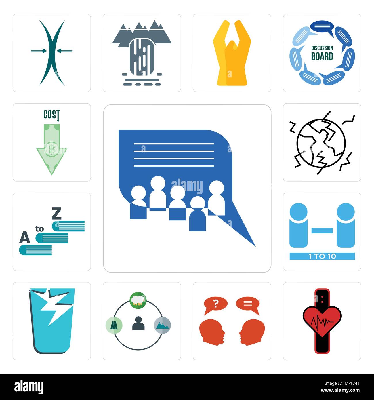 Set Of 13 simple editable icons such as discussion board, tracker ...