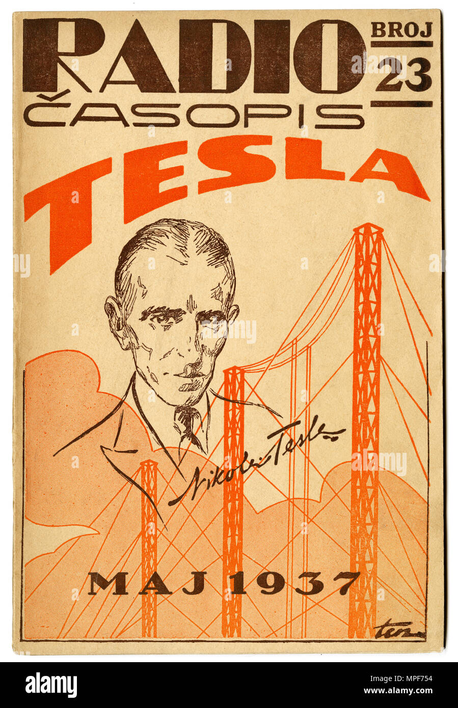 Nikola Tesla on the cover of Radio magazine 1937 Stock Photo