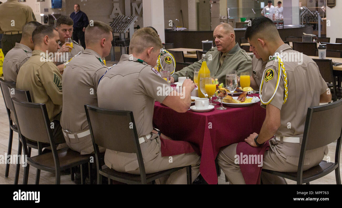 commandant of the marine corps gen robert b neller eats breakfast with texas am university nrotc students college station texas feb 17 2017 neller visited texas am to speak with students and answer some of their questions us marine corps photo by cpl samantha k braun MPF763