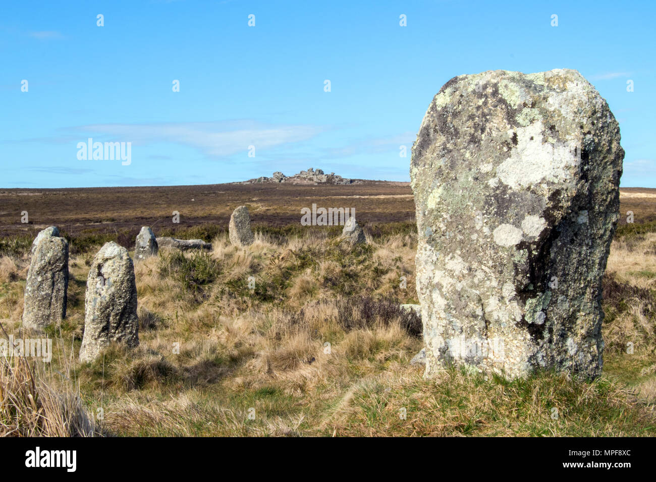 Tregeseal Stone Circle, Penwith Moors, West Cornwall UK Stock Photo