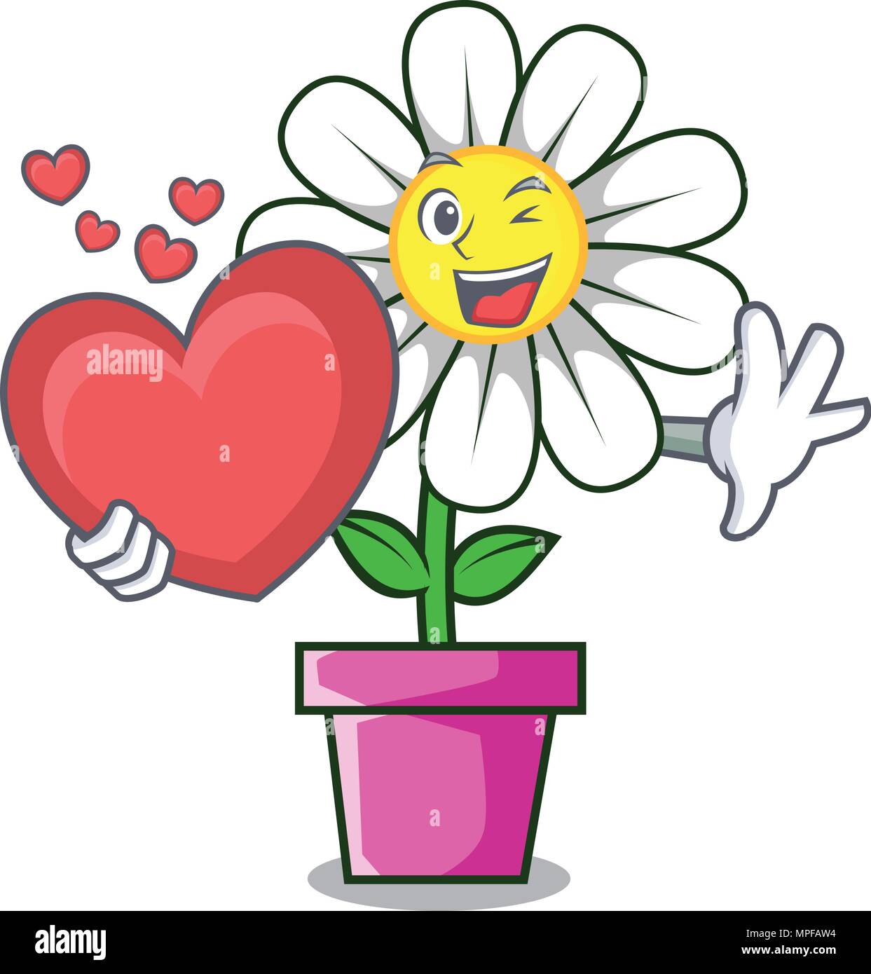With heart daisy flower mascot cartoon Stock Vector