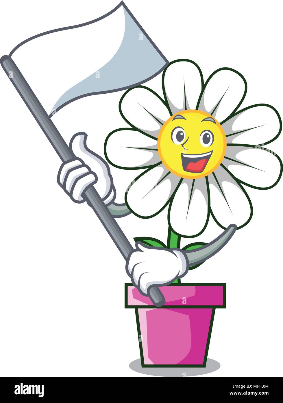 With flag daisy flower mascot cartoon Stock Vector