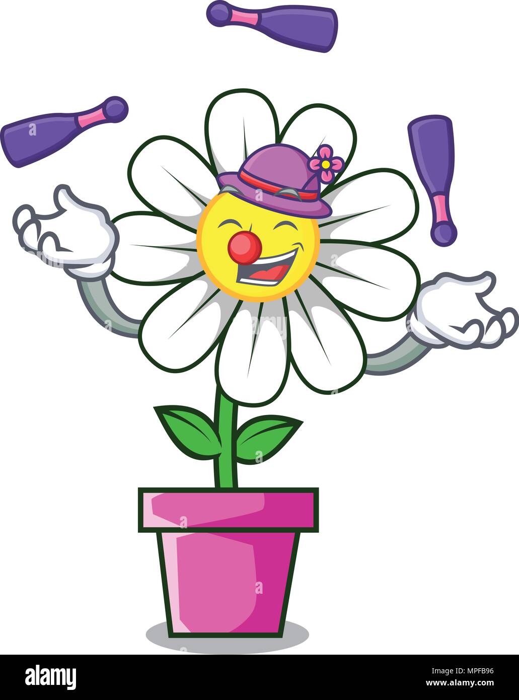 Juggling daisy flower mascot cartoon Stock Vector