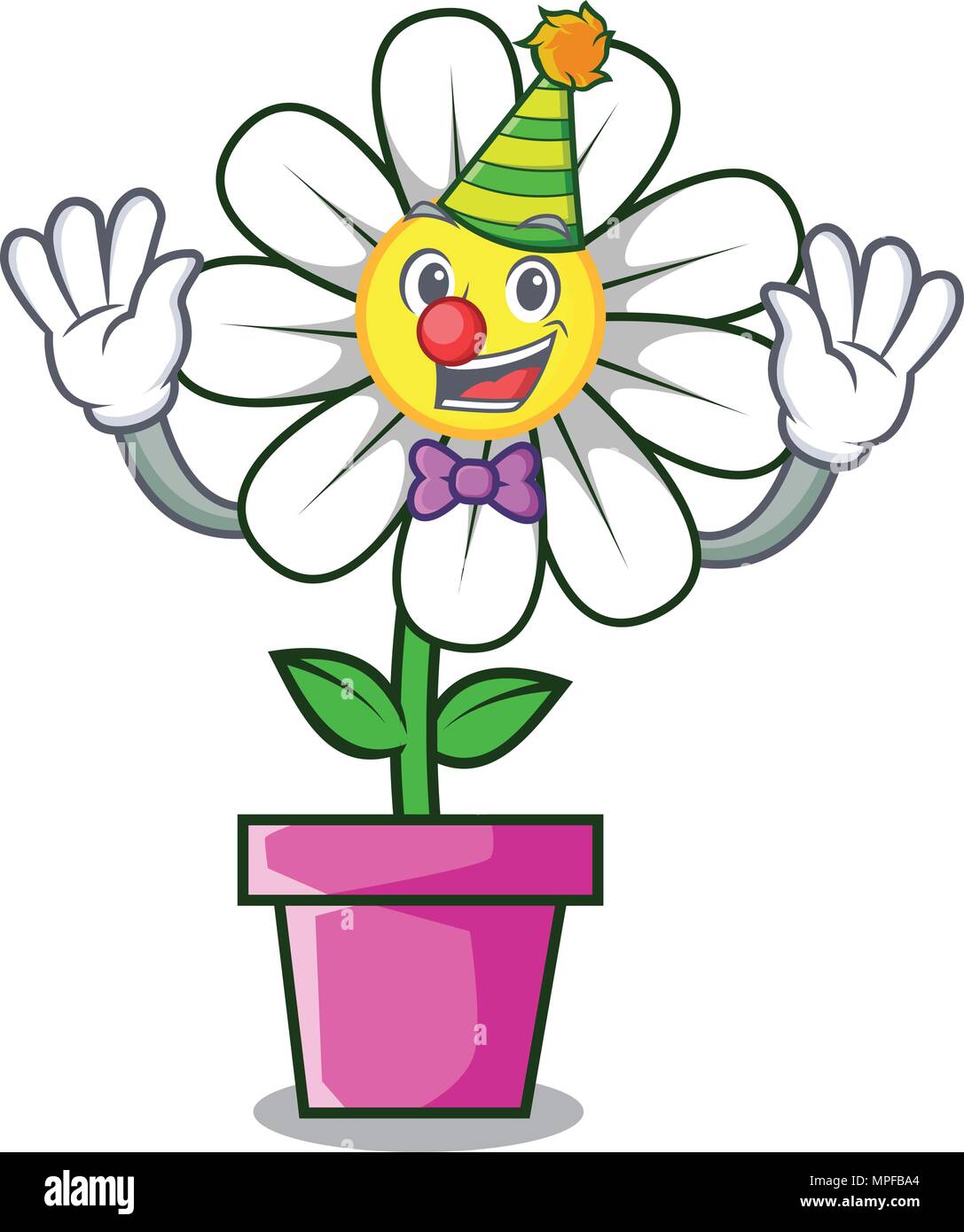 Clown daisy flower mascot cartoon Stock Vector