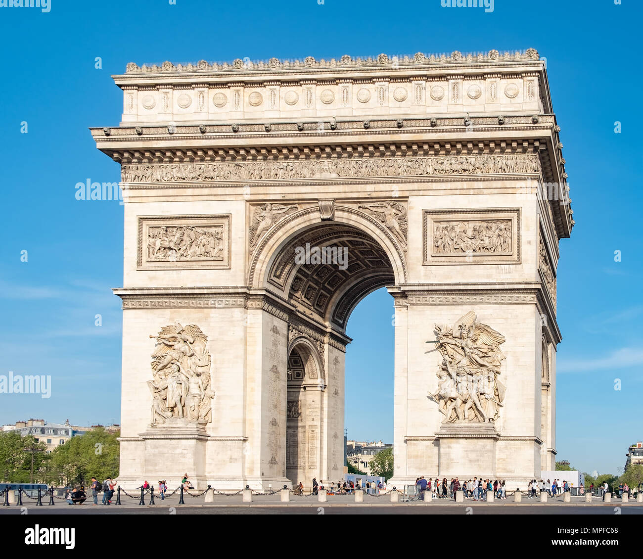The Arc de Triomphe de l’Etoile is probably the most famous monument in Paris. Stock Photo