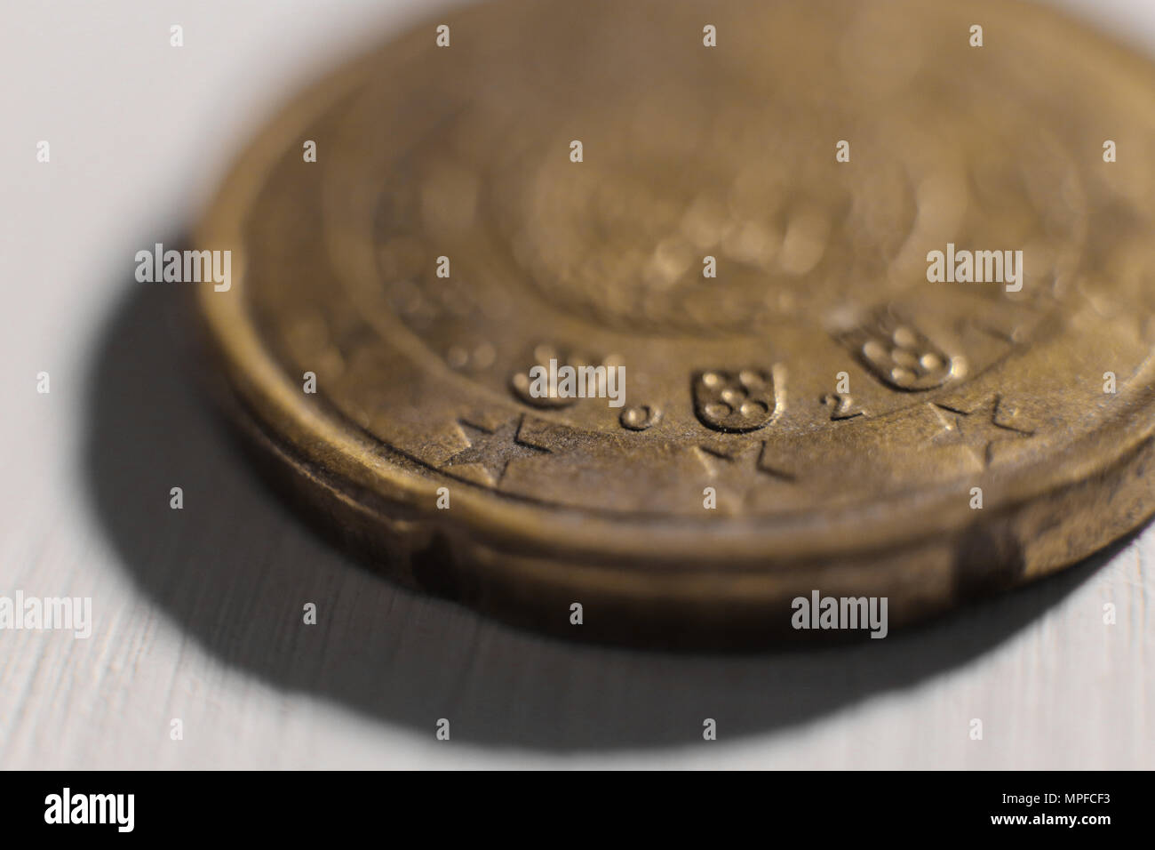 Investment Finance Banking Earnings Concept. Euro Coin. Macro Closeup. Stock Photo