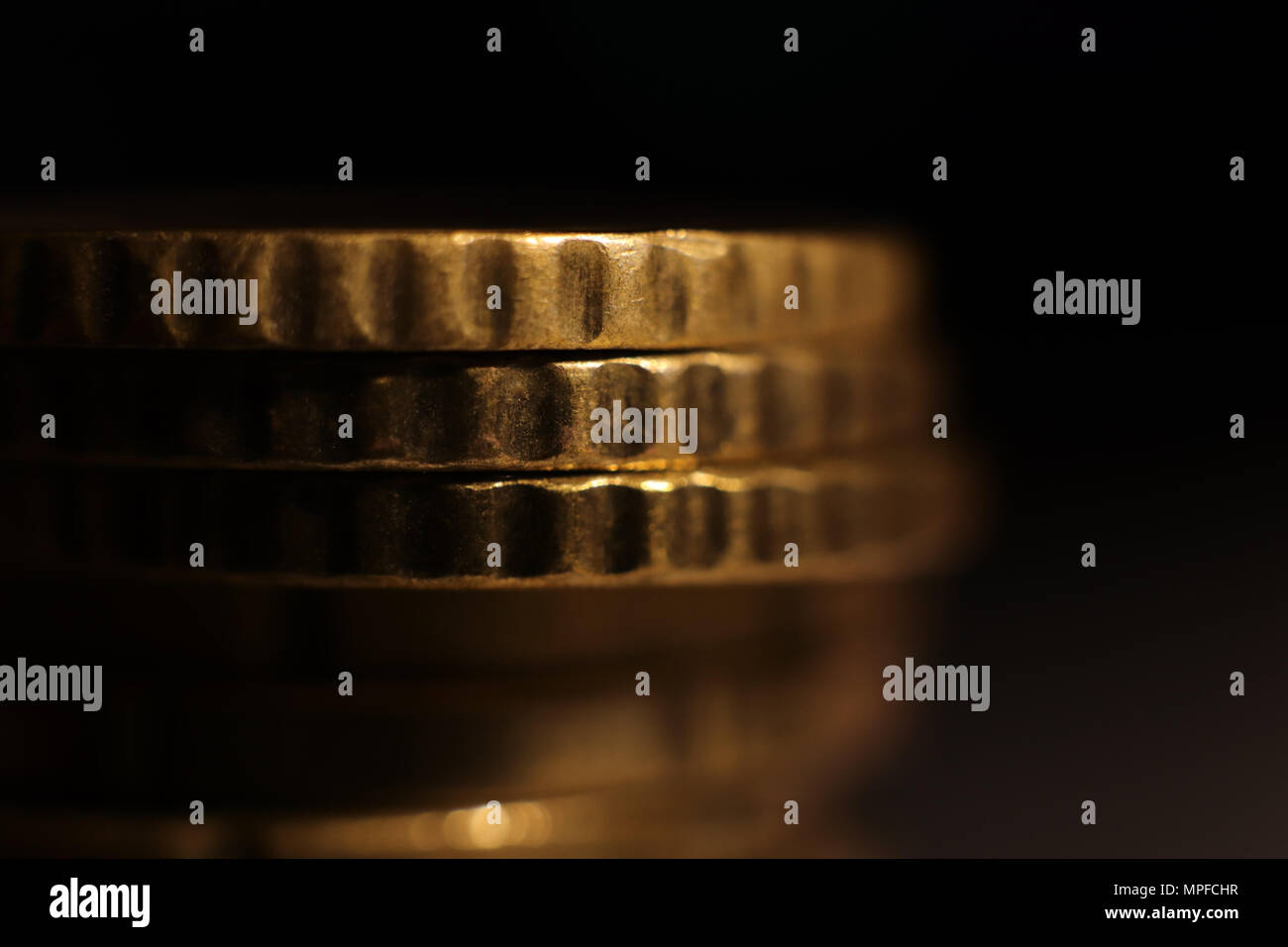 Euro Coins Stack. Investment Finance Banking Earnings Concept. Macro Closeup. Stock Photo