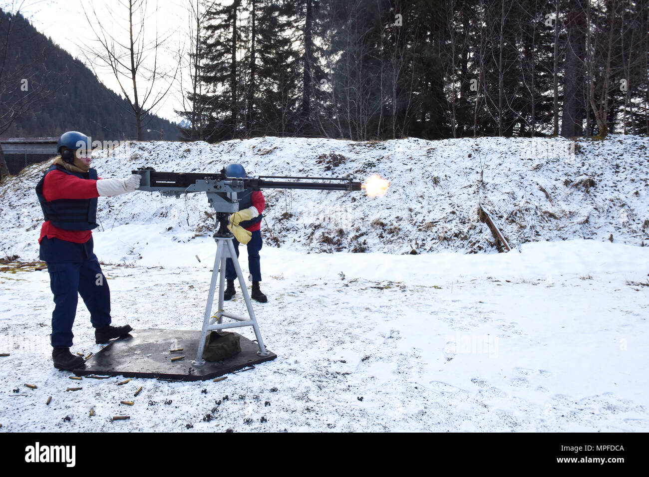 Petty Officer 3rd Class Dakota Crow and Fireman Cody Rogers of the