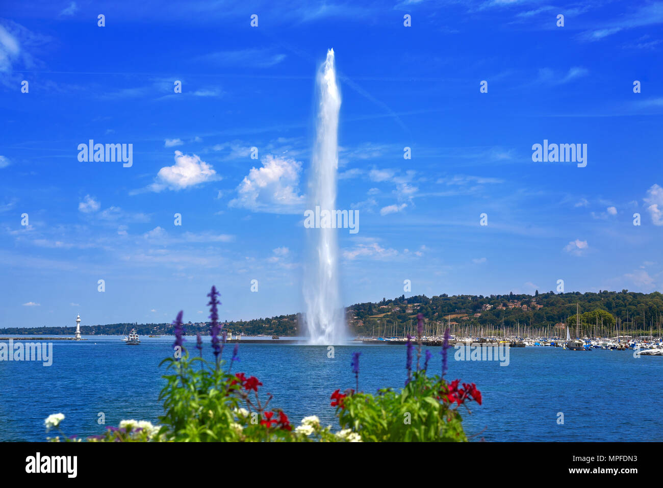 Geneva Geneve lake water Jet D'eau Switzerland Swiss Leman Stock Photo