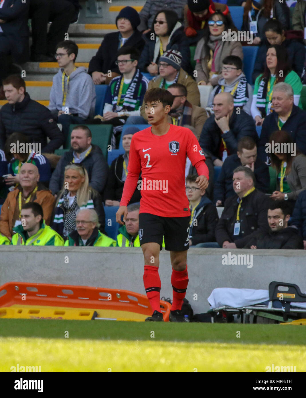 24 March 2018. International Football firendly 2018, Northern Ireland v South Korea at Windsor Park, Belfast. (2) Kim Jin-su South Korea. Stock Photo