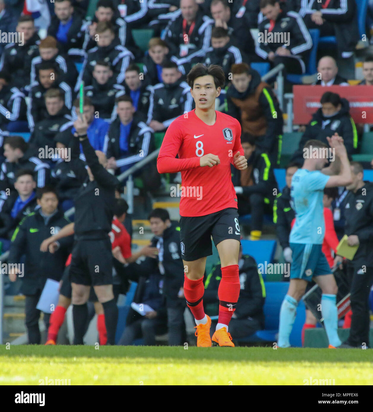 24 March 2018. International Football firendly 2018, Northern Ireland v South Korea at Windsor Park, Belfast. (8) Lee Chang-Min South Korea. Stock Photo