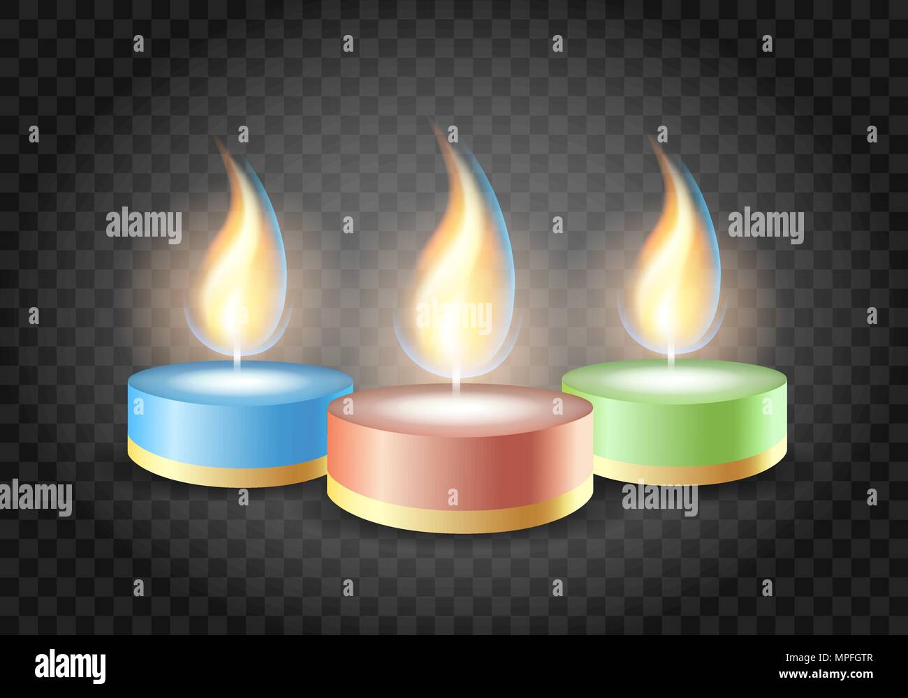 Burning Romantic candles on transparent background. Vector Illustration. Stock Vector