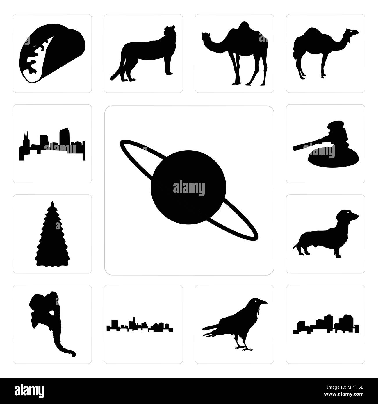 Set Of 13 simple editable icons such as saturn outline on white ...