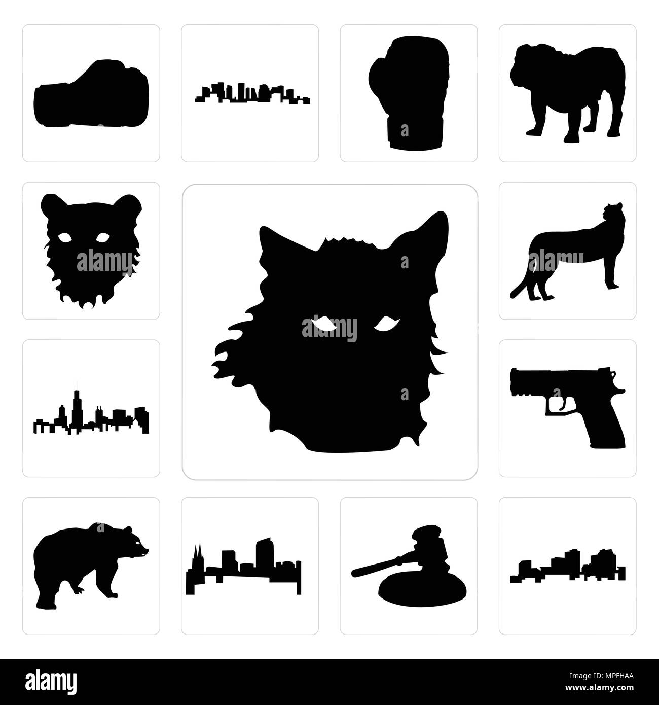 Set Of 13 Simple Editable Icons Such As Wolf Face Outline On White Background Louisiana Gavel Background Can Be Used For Mobile Web Ui Stock Vector Image Art Alamy