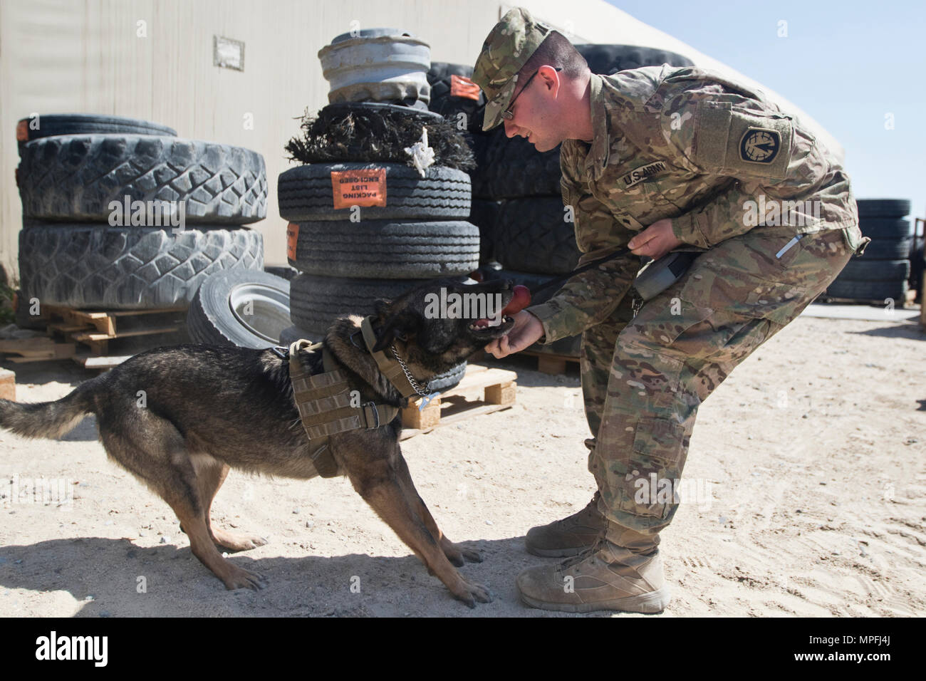 Spc. Michael Coffey, an Army military working dog handler with the