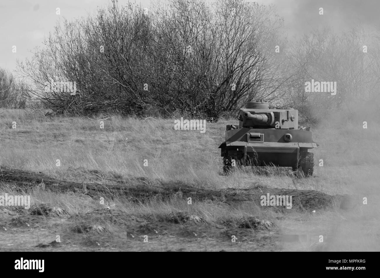 Tiger Tiger German. Reconstruction of hostilities 2018-04-30 Samara Region, Russia. Stock Photo