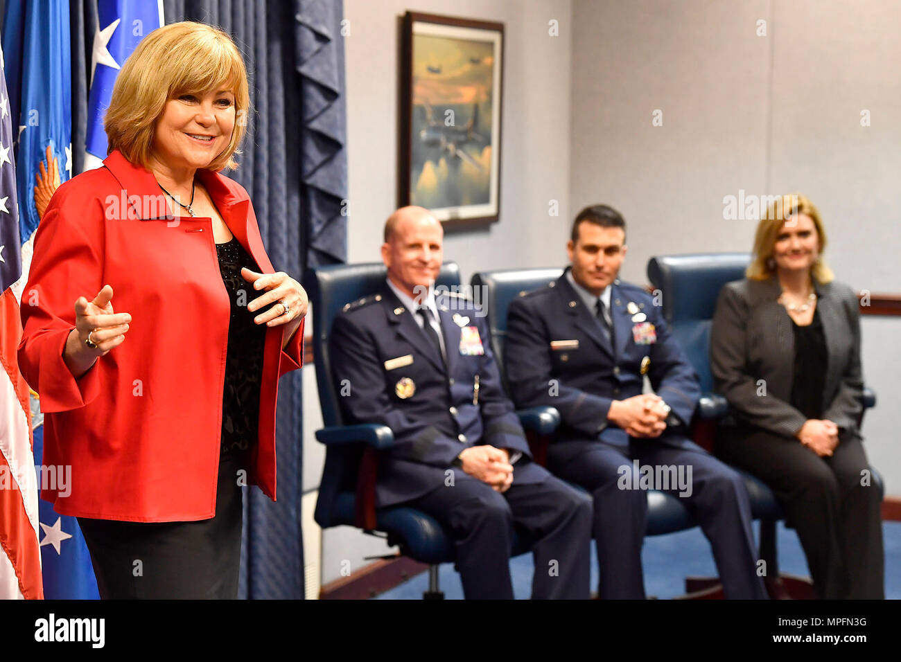 Sharon O'MalleyBurg, daughter of Gen. Jerome O'Malley, helps Air Force