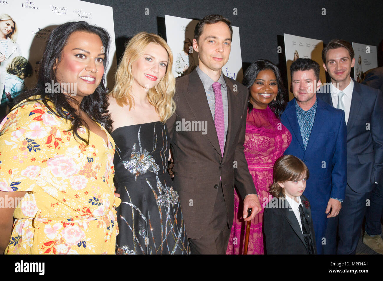 New York, NY - May 21, 2018: Aneesh Sheth, Claire Danes, Jim Parsons, Leo James Davis, Octavia Spencer, Silas Howard, Daniel Pearle attend A Kid Like Jake premiere at The Landmark at 57 West Stock Photo