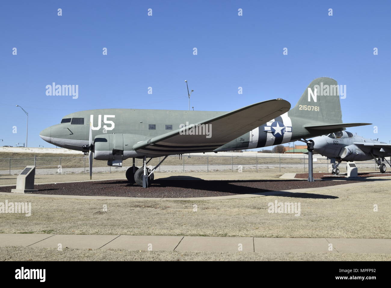 Douglas C-47A Skytrain on display in the Charles B. Hall Memorial Air Park on Feb. 16, 2017, Tinker Air Force Base, Oklahoma. The Douglas aircraft production facility produced 5,231 C-47s in Oklahoma City on what eventually became Tinker Air Force Base. (U.S. Air Force photo/Greg L. Davis) Stock Photo