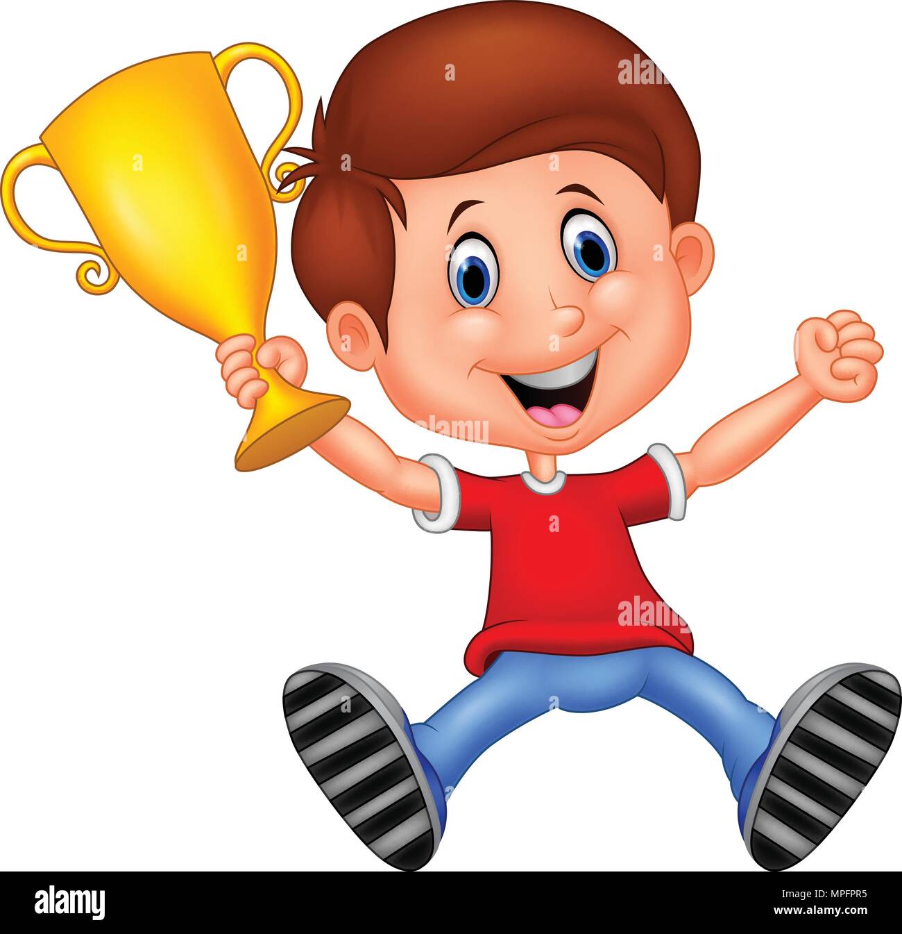 Boy holding gold trophy Stock Vector Image & Art - Alamy