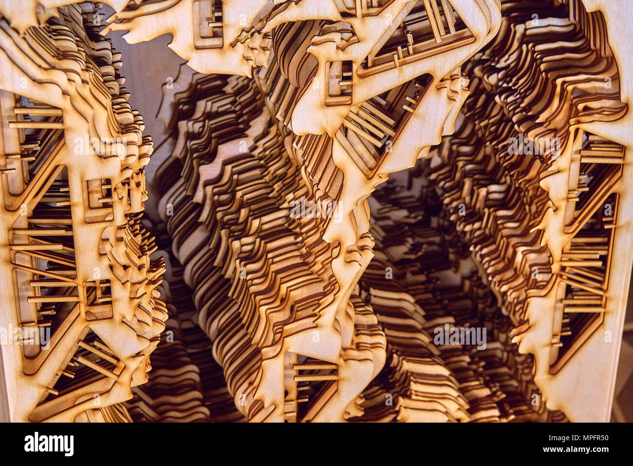 Laser cutting waste. Laser cut plywood map. Closeup Stock Photo Alamy