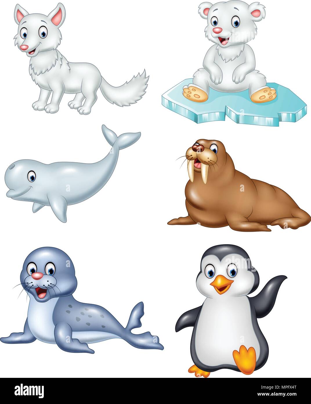 Cartoon arctic animals collection set Stock Vector