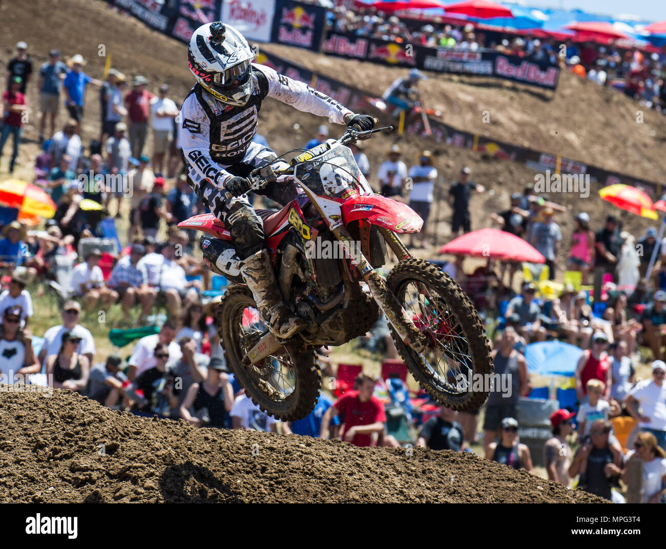 Rancho Cordova, CA. 19th May, 2018. # 6 Jeremy Martin gave Osborne a fight  for 1st place during the Lucas Oil Pro Motocross Championship 250cc class  moto # 1 at Hangtown Motocross