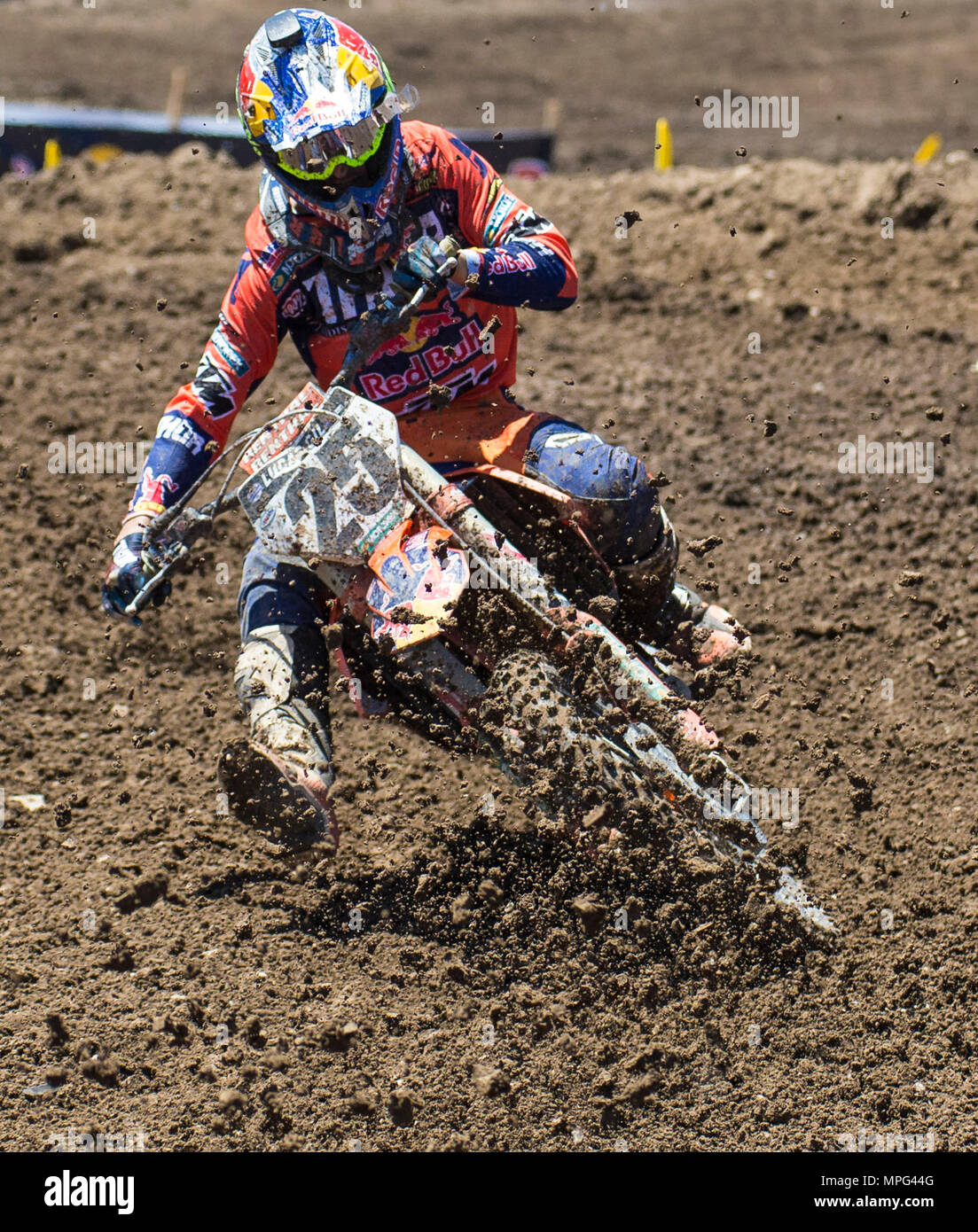 Rancho Cordova, CA. 19th May, 2018. # 25 Marvin Musquin led deep into both  motos, but had to settle for the runner-up spot during the Lucas Oil Pro  Motocross Championship 450cc class
