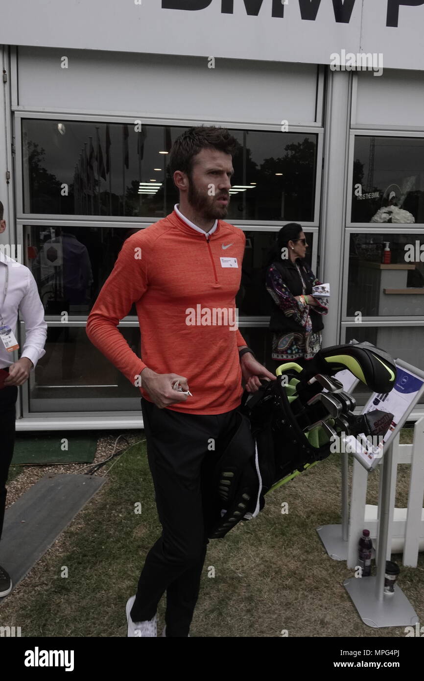 Wentworth, Surrey, UK., 23rd May, 2018  Michael Carrick, Manchester United player, arrives on the range at the BMW.PGA ProAM golf Championship. Credit: Motofoto/Alamy Live News Stock Photo