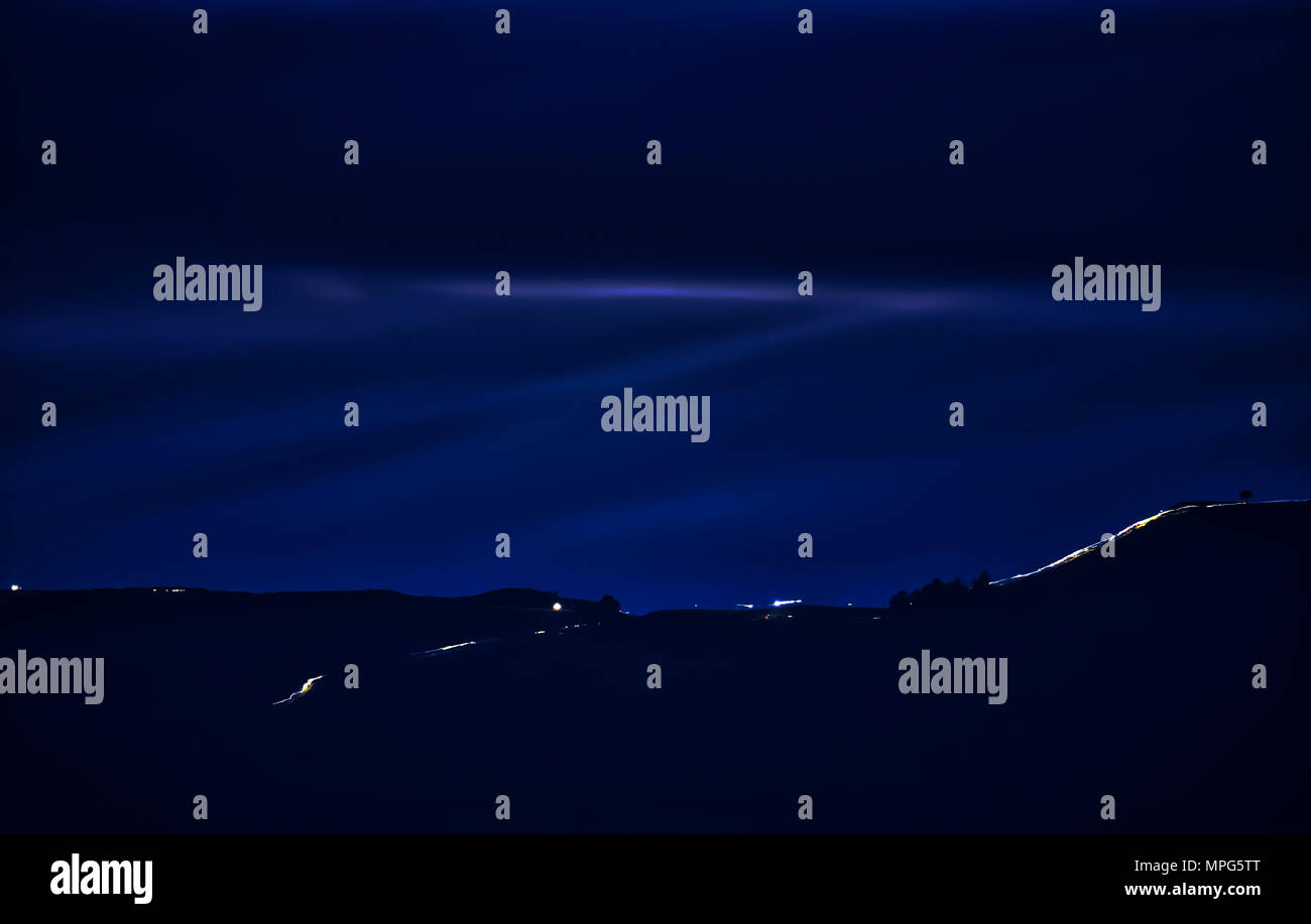 Peak District, Derbyshire. 22nd May, 2018. Hundreds of night walkers join Julia Bradbury & Sam Thompson head torches light up the Peak District's Great Ridge, Mam Tor to Loose Hill in the Peak District National Park, Derbyshire 22nd May 2018 Credit: Doug Blane/Alamy Live News Stock Photo