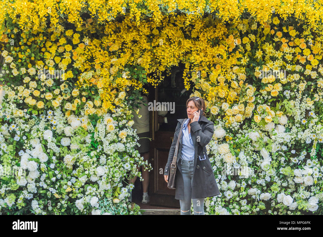 London, UK. 23rd May 2018. The Ivy Chelsea Garden branch in the Kings Road is covered in flowers as part of Chelsea in Bloom and the Chelsea fringe - The RHS Chelsea Flower Show at the Royal Hospital, Chelsea. Credit: Guy Bell/Alamy Live News Stock Photo