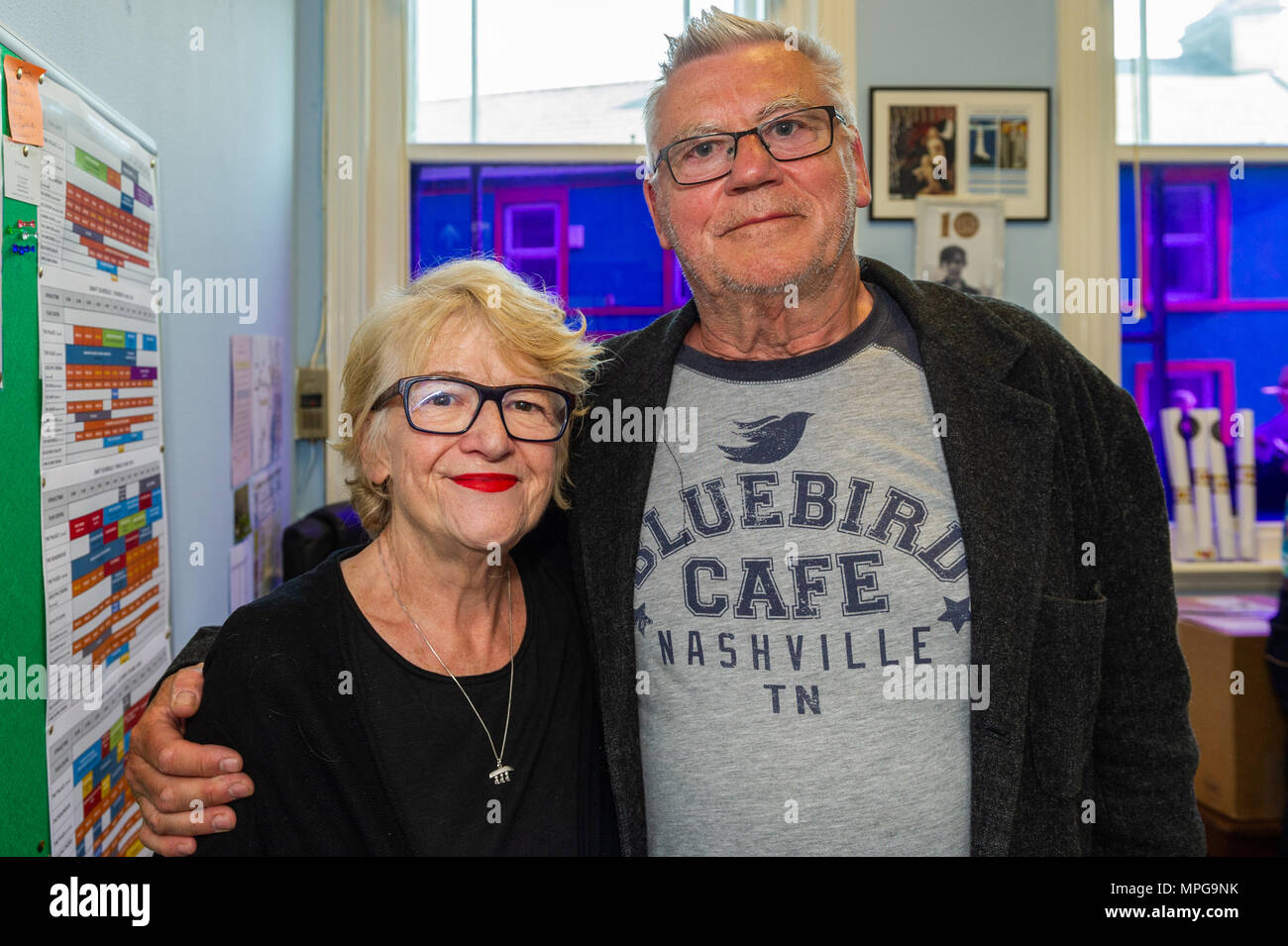 Schull, Ireland. Weds 23rd May, 2018. Pictured at the Opening Party of the Schull Film Festival held at the old Bank Building, Schull are Roz and Dan Hubbard, who run Dan Hubbard Casting Agency, based in London. The festival runs until Sunday. Credit: Andy Gibson/Alamy Live News Stock Photo