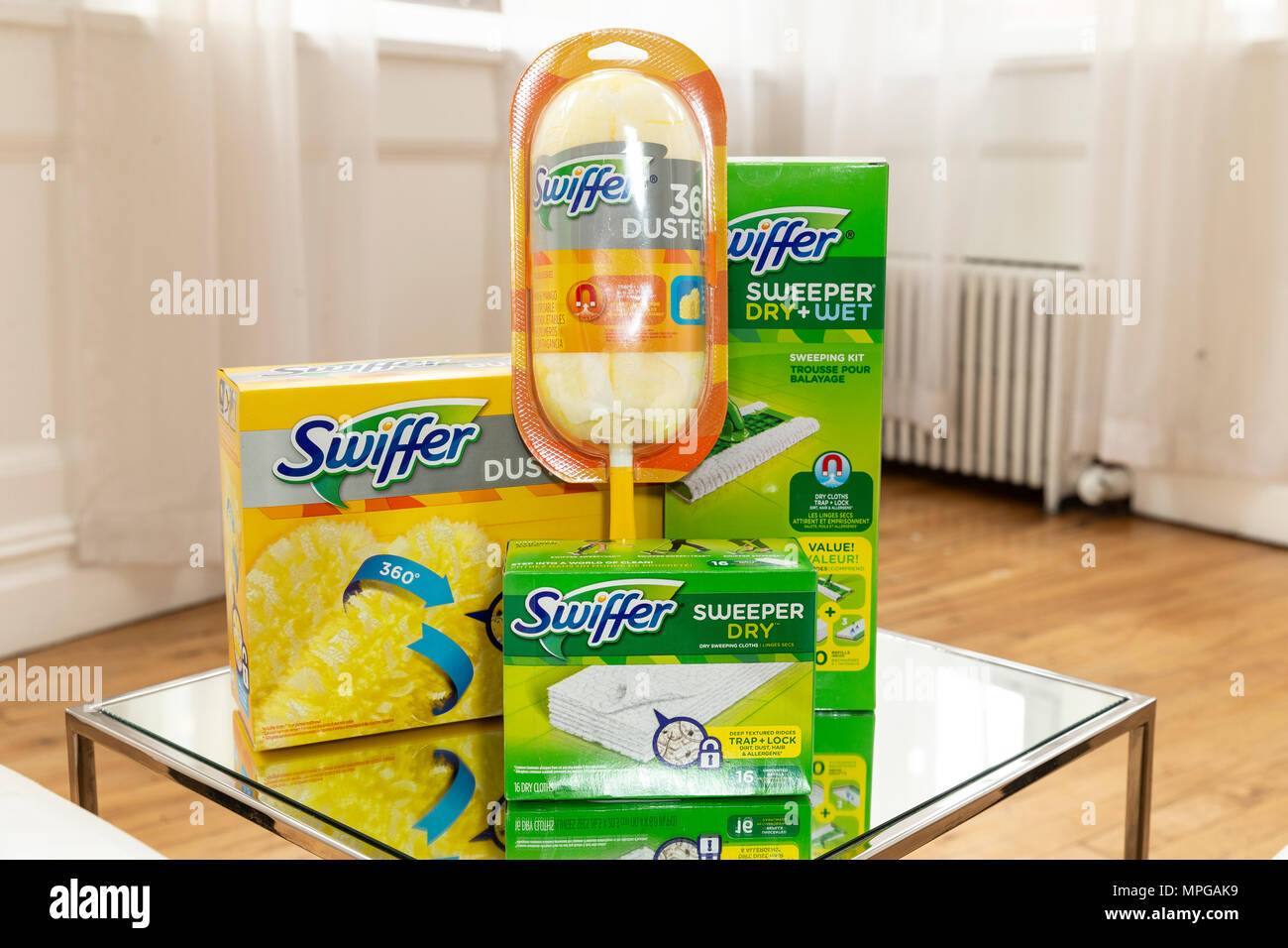 New York, NY - May 23, 2018: Swiffer products on display during promotion  for Pet Adoption During National Pet Month at Home Studios sponsored by  Swiffer Stock Photo - Alamy