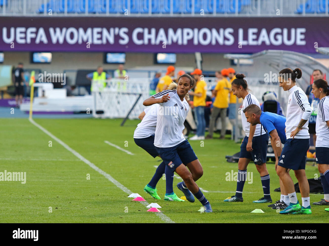 Marjolen Wafula Nekesa of Slavia (left) celebrates goal during the final  round of women Champions