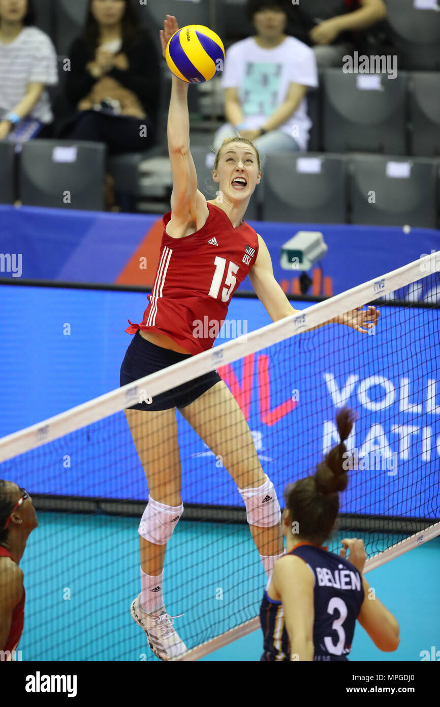 Sky Hall Toyota Aichi Japan 23rd May 2018 Kimberly Hill Usa May 23 2018 Volleyball Fivb Volleyball Nations League 2018 Women S Toyota Between Netherlands 0 3 United States At Sky Hall