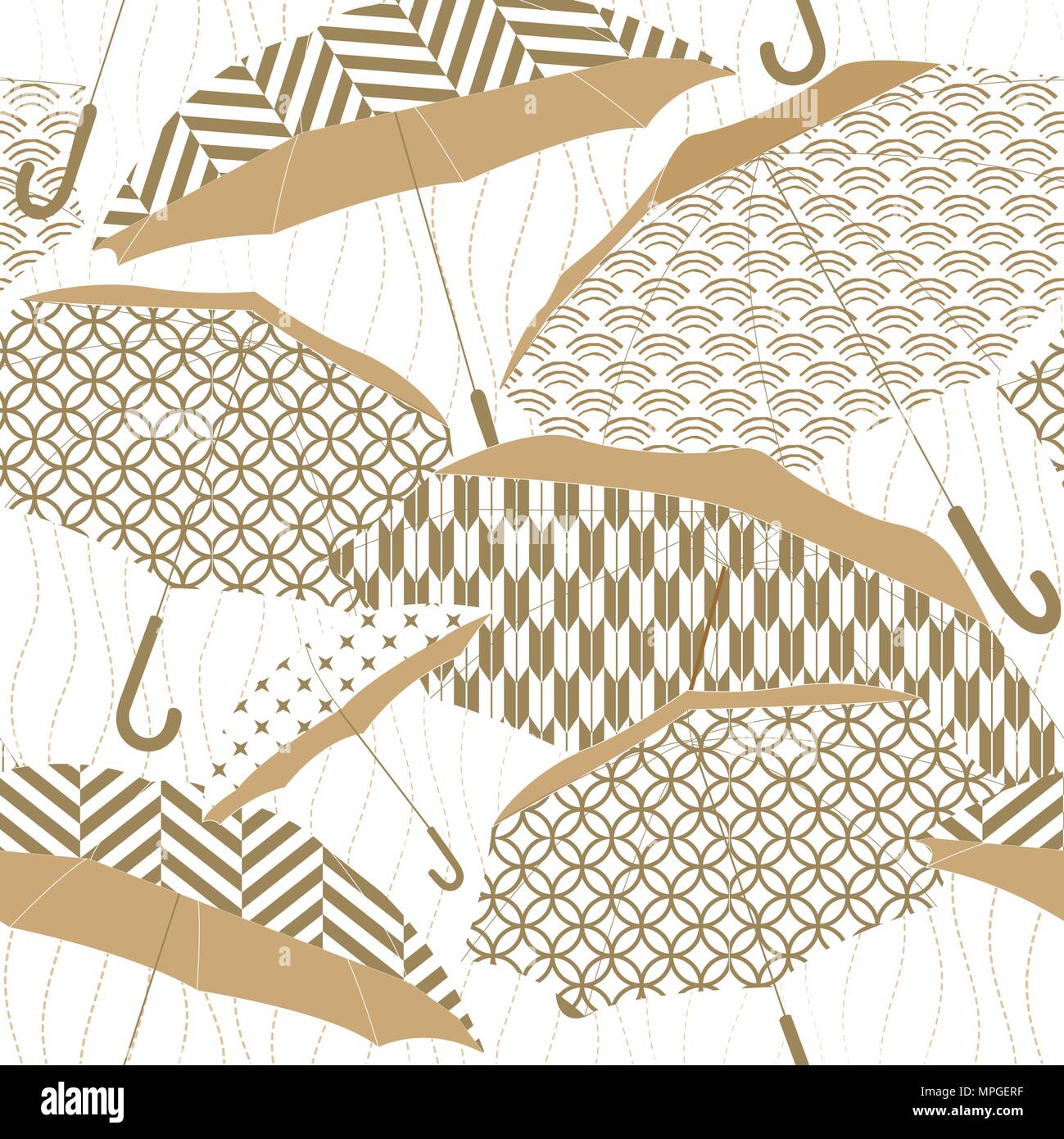Umbrella elements. Japanese pattern vector. Gold geometric background