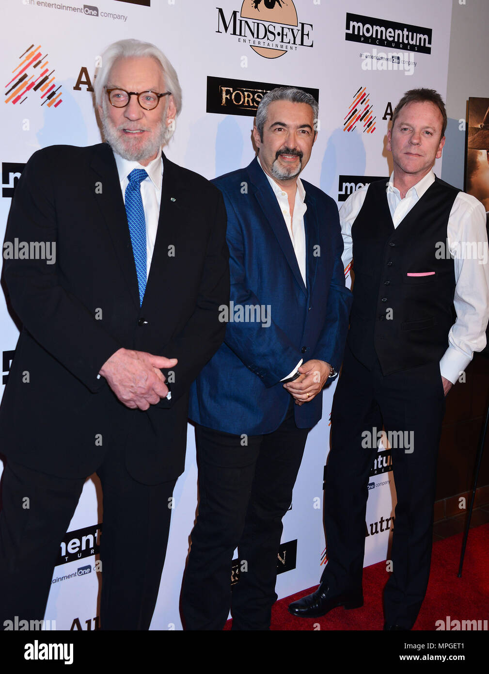 Donald Sutherland, Kiefer Sutherland and John Cassar - director 133 at Forsaken Premiere at the Autry Museum in Los Angeles. February 16, 2016.Donald Sutherland, Kiefer Sutherland and John Cassar - director 133  Event in Hollywood Life - California, Red Carpet Event, USA, Film Industry, Celebrities, Photography, Bestof, Arts Culture and Entertainment, Topix Celebrities fashion, Best of, Hollywood Life, Event in Hollywood Life - California, Red Carpet and backstage, movie celebrities, TV celebrities, Music celebrities, Arts Culture and Entertainment, vertical, one person, Photography,    inquir Stock Photo