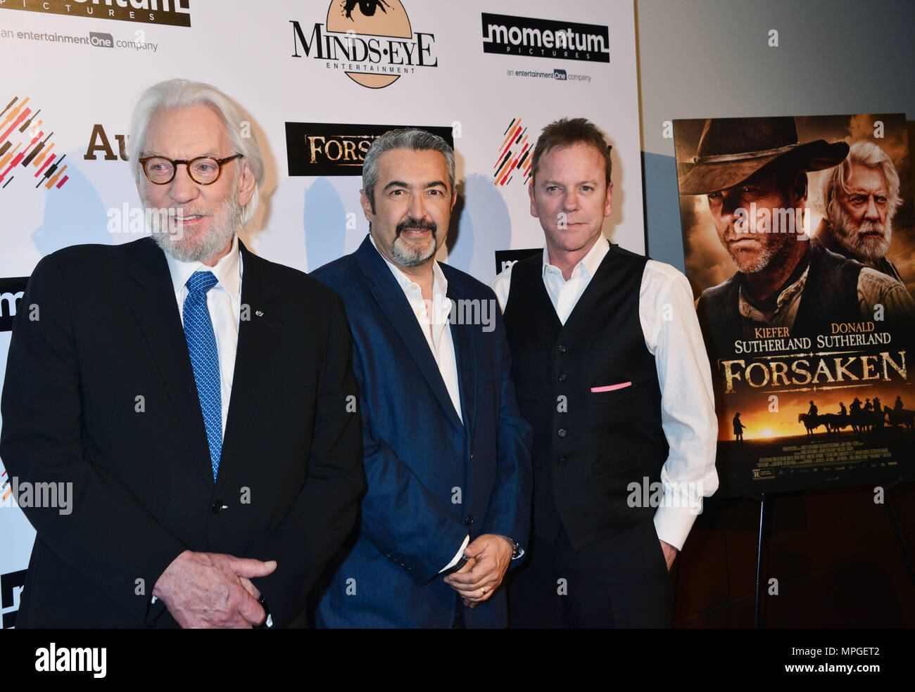 Donald Sutherland, Kiefer Sutherland and John Cassar - director 134 at Forsaken Premiere at the Autry Museum in Los Angeles. February 16, 2016.Donald Sutherland, Kiefer Sutherland and John Cassar - director 134  Event in Hollywood Life - California, Red Carpet Event, USA, Film Industry, Celebrities, Photography, Bestof, Arts Culture and Entertainment, Topix Celebrities fashion, Best of, Hollywood Life, Event in Hollywood Life - California, Red Carpet and backstage, movie celebrities, TV celebrities, Music celebrities, Arts Culture and Entertainment, vertical, one person, Photography,    inquir Stock Photo