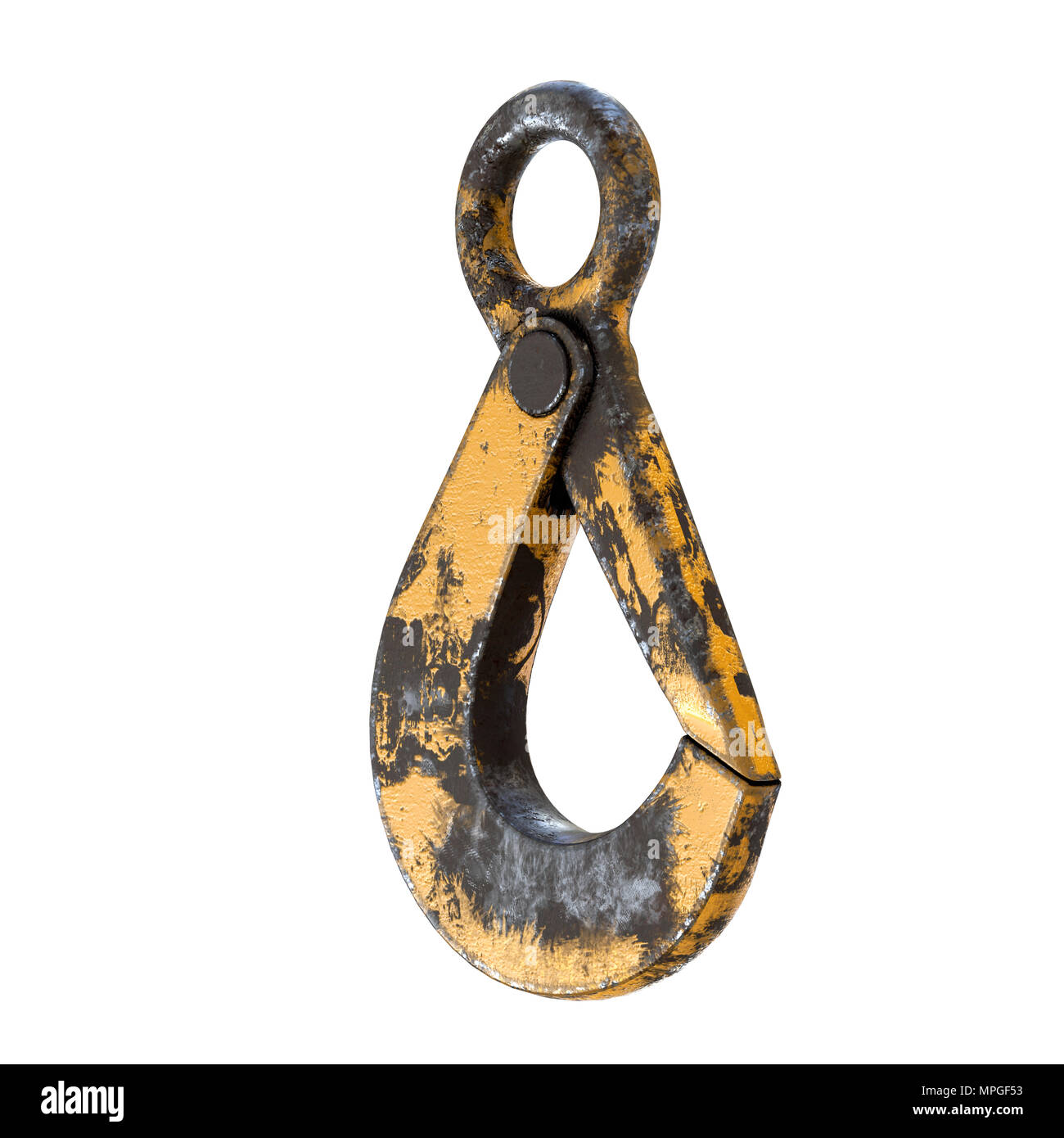 Used lifting crane hook isolated on background. Stock Photo