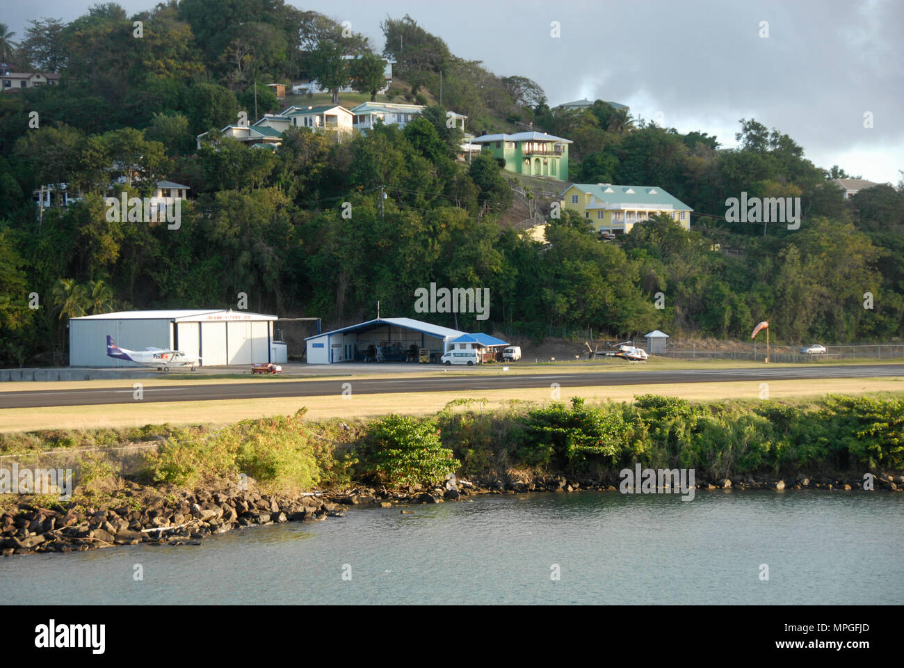 Runway of George FL Charles airport, Castries, St Lucia, Caribbean Stock Photo