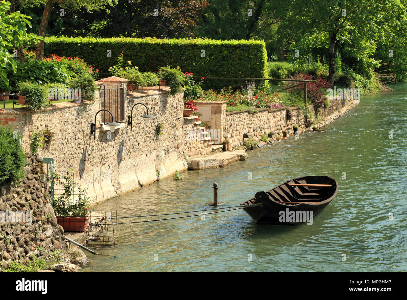 Wooden boat, Valeggio sul Mincio Stock Photo