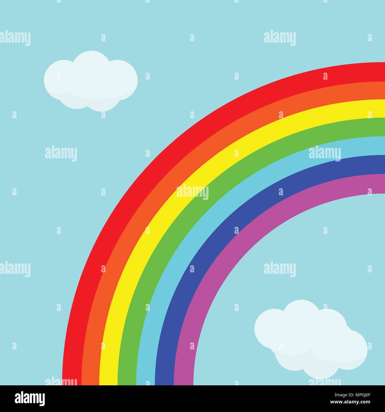 Beautiful rainbow in bright sky with clouds vector illustration Stock ...