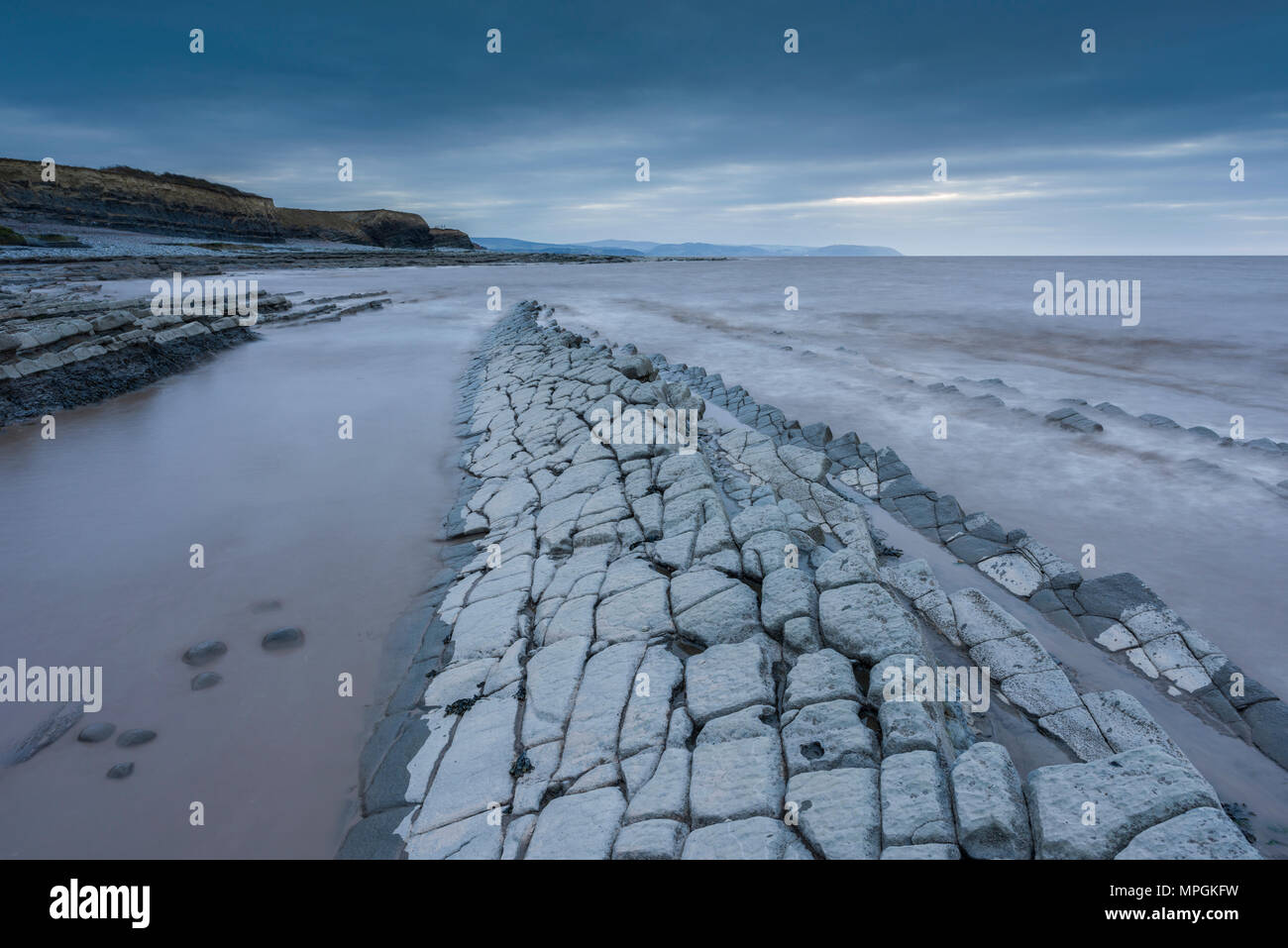 Limestone rock ledges on the shore of the Bristol Channel at Kilve