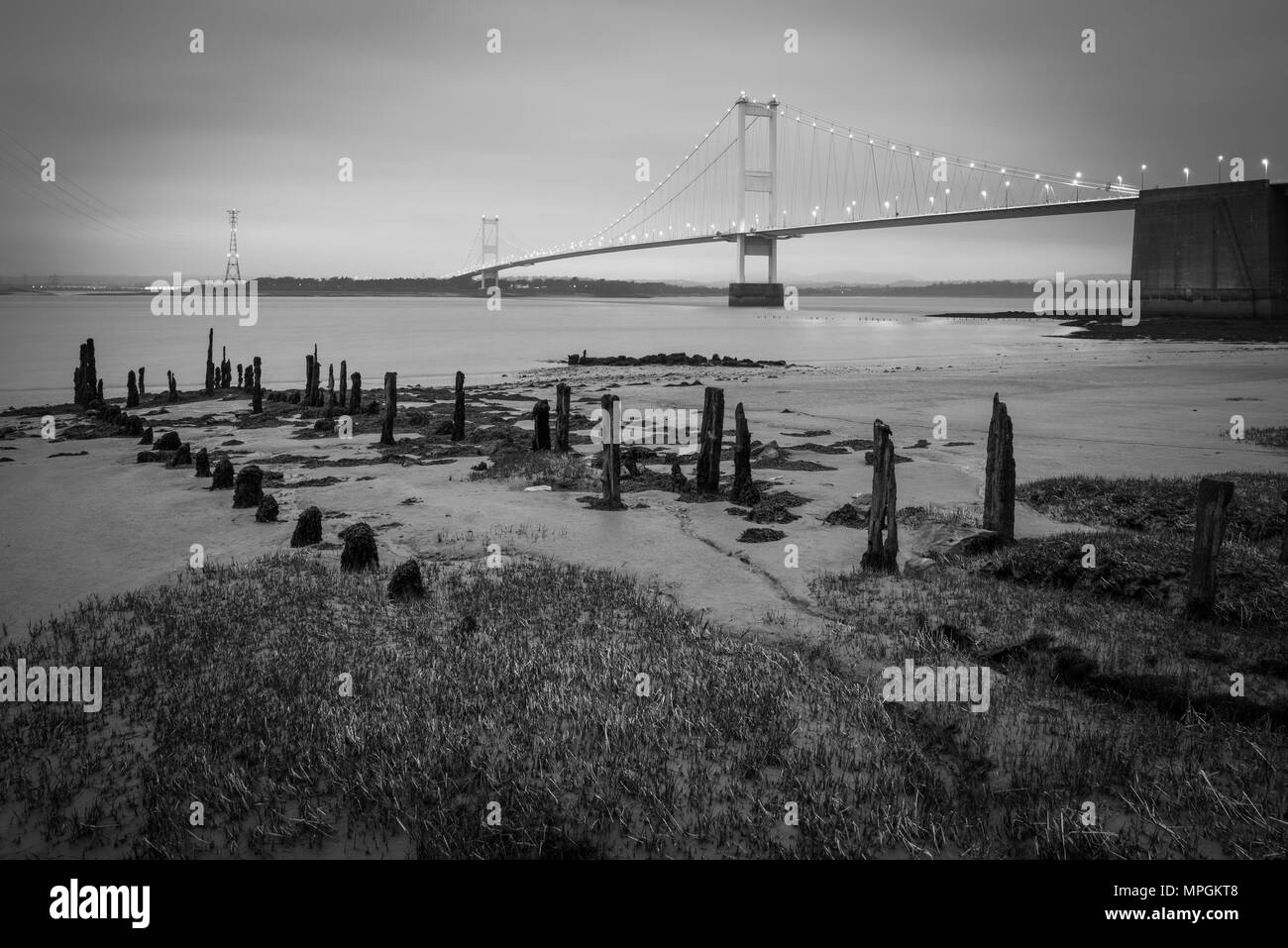 Over the river severn estuary between england and wales Black and White