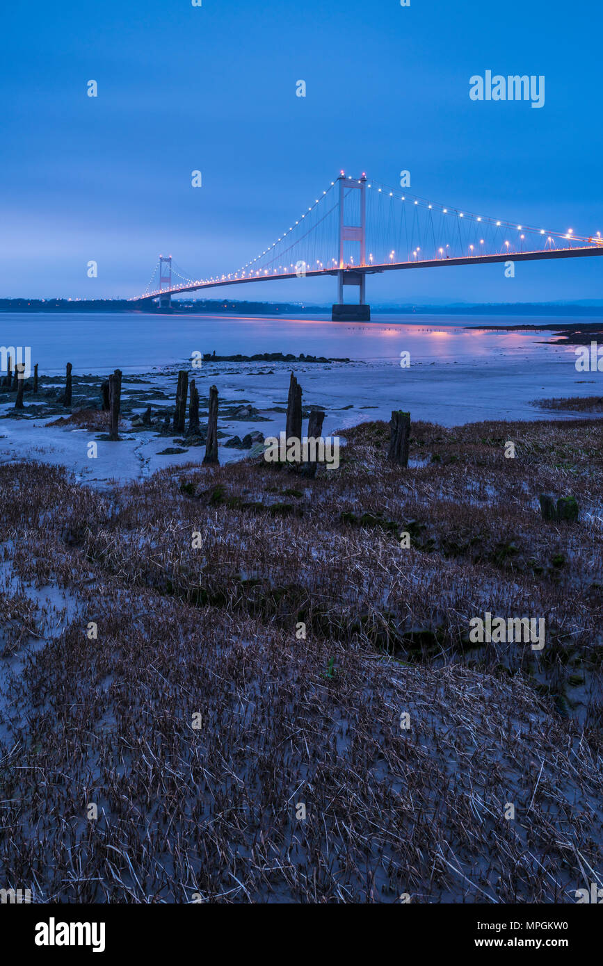 The Severn Bridge over the River Severn between England and Wales from