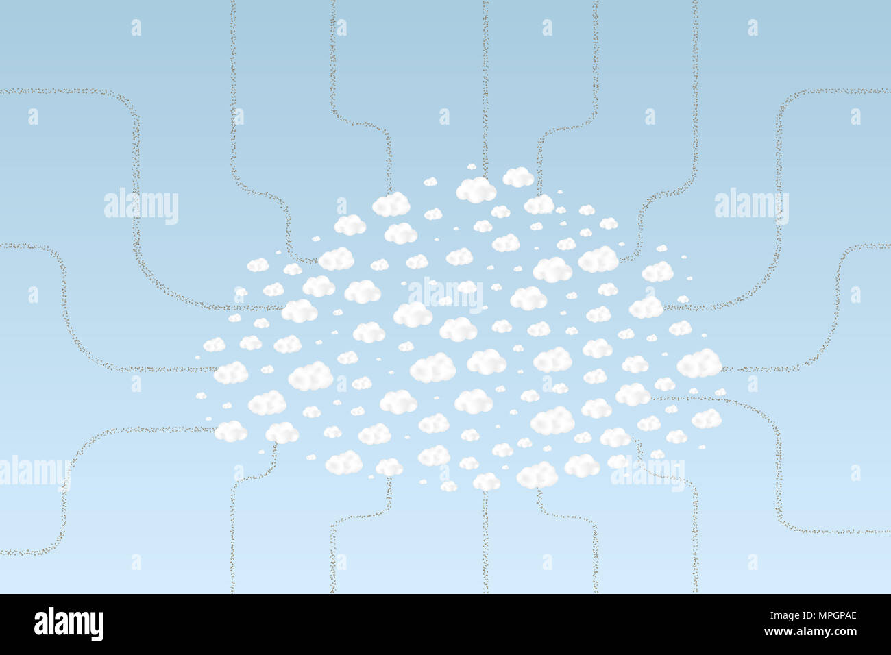Symbolic Big Cloud made by various clouds - connected infrastructure - illustration Stock Photo
