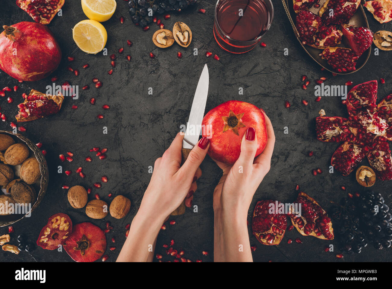 Top view woman peeling raw hi-res stock photography and images - Alamy