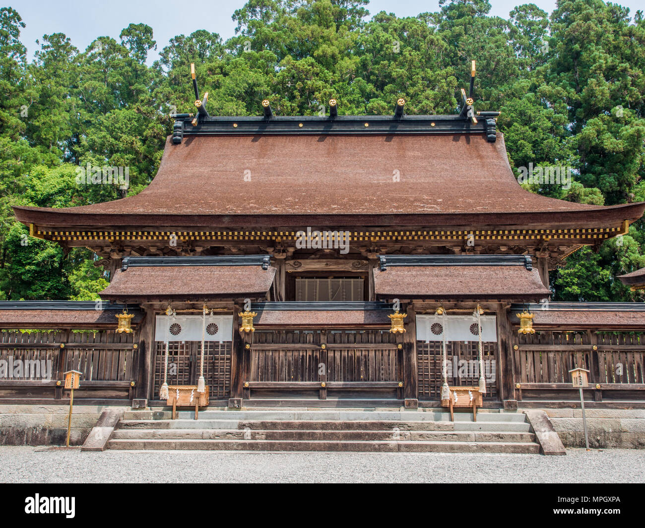 Honden, main shrine building,  Kumano Hongu Taisha, world heritage shrine, Wakayama Prefecture, Japan Stock Photo